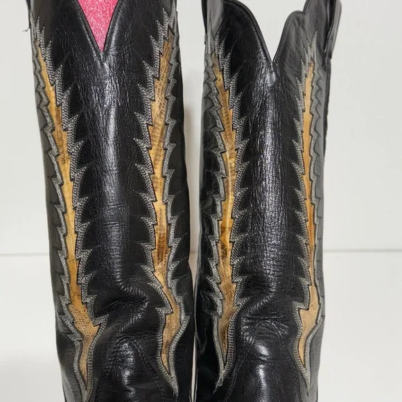 Tony Lama Vintage Black Leather Snake Cowboy Boots - Picture 8 of 17